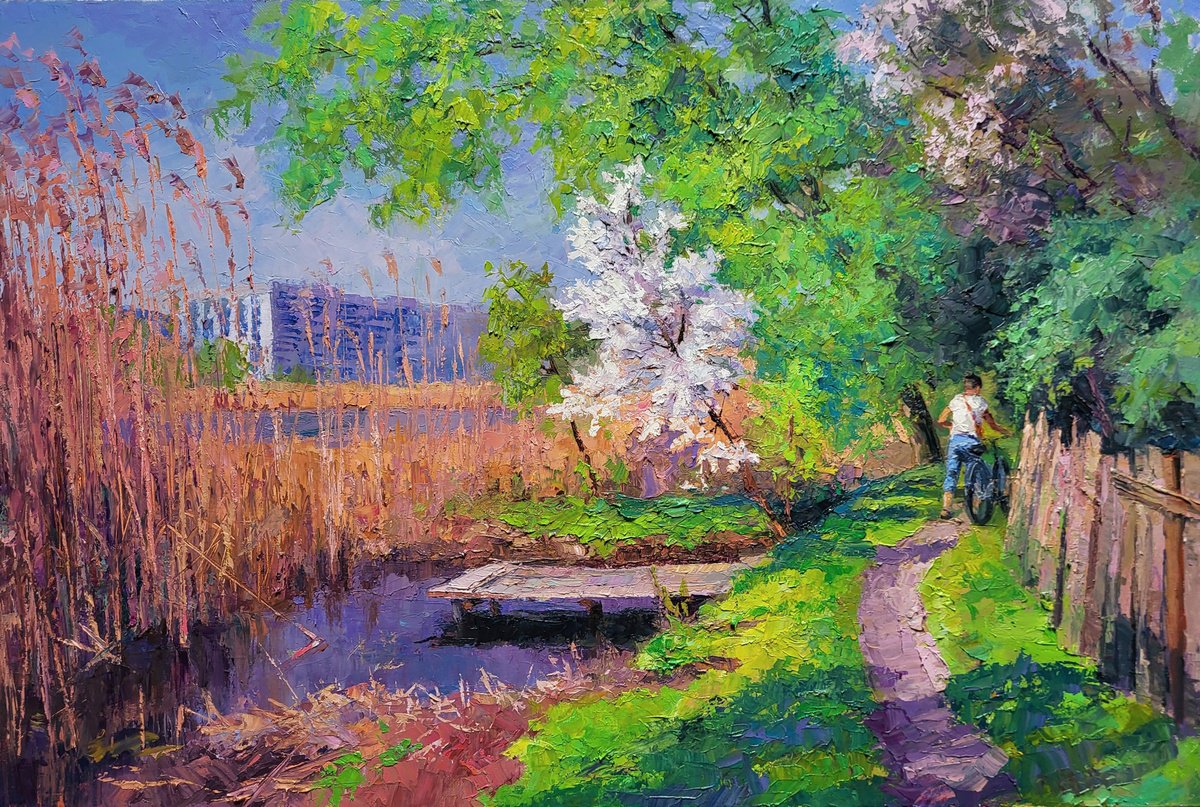 Impressionistic Landscape Oil Painting By Boris Serdyuk, 35 X 24, May, Original Artwork