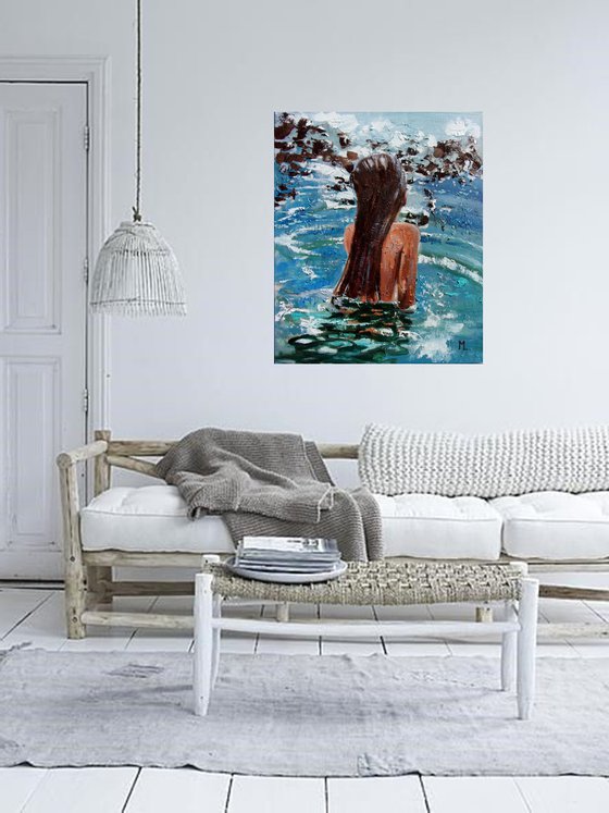 " SUNNY ... " original painting SEA summer GIFT sea swimming