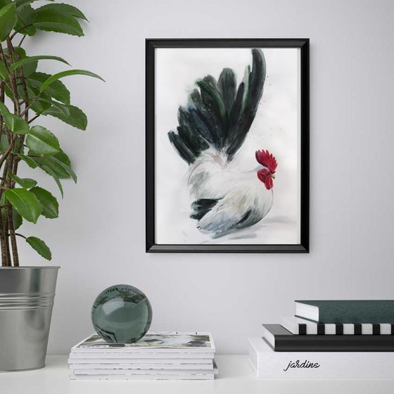 Watercolor painting Bird Cock
