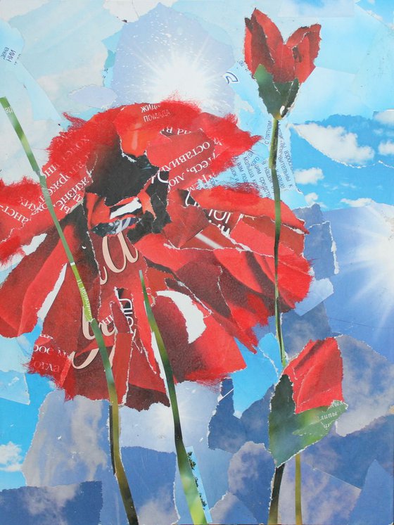 Poppies II, Collage, Free shipping
