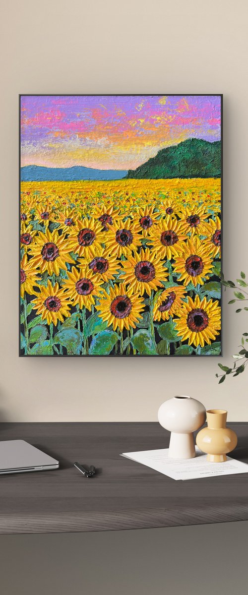 Sunflowers field at sunset by Amita Dand