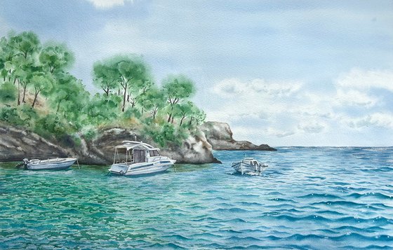 Cala, Mallorka. Watercolor original painting.