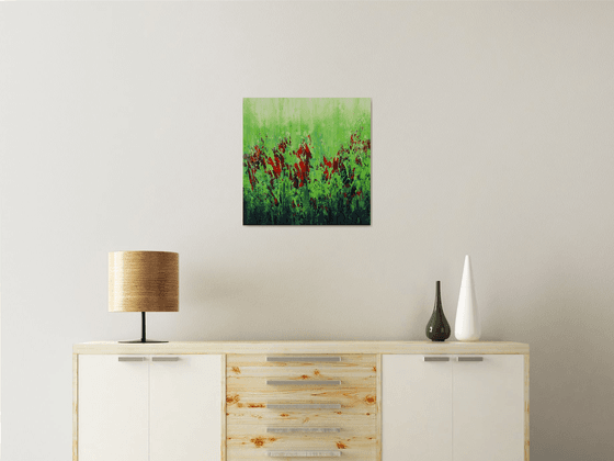 Red Flowers - Textured Abstract Floral Painting