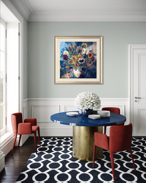 A large bouquet of sunflowers