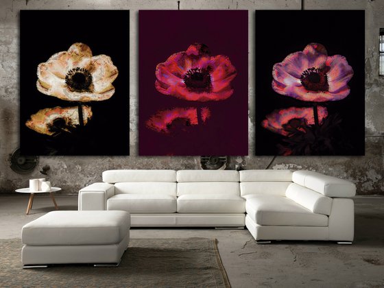 Tres flores rosa/XL large original artwork