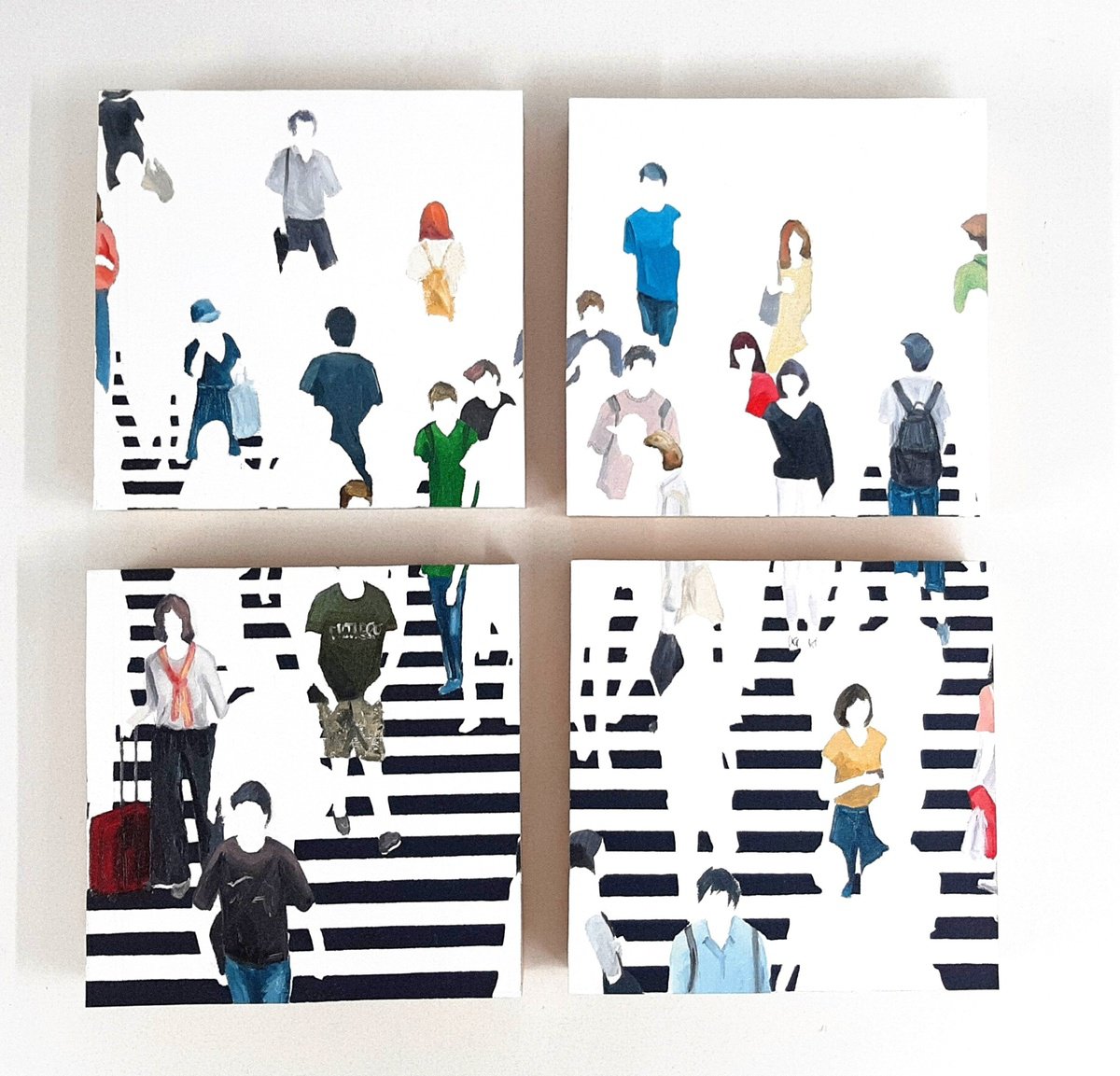 Urban And Pop Cityscapes Oil Painting By Martta Garcia, 16 X 16", We Are Moments, Original Artwork