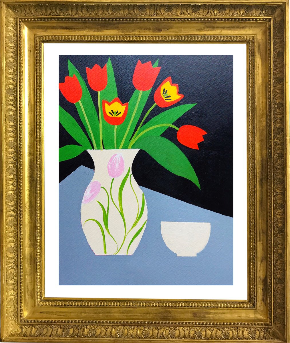 Still Life with Six Red Tulips III by Jan Rippingham