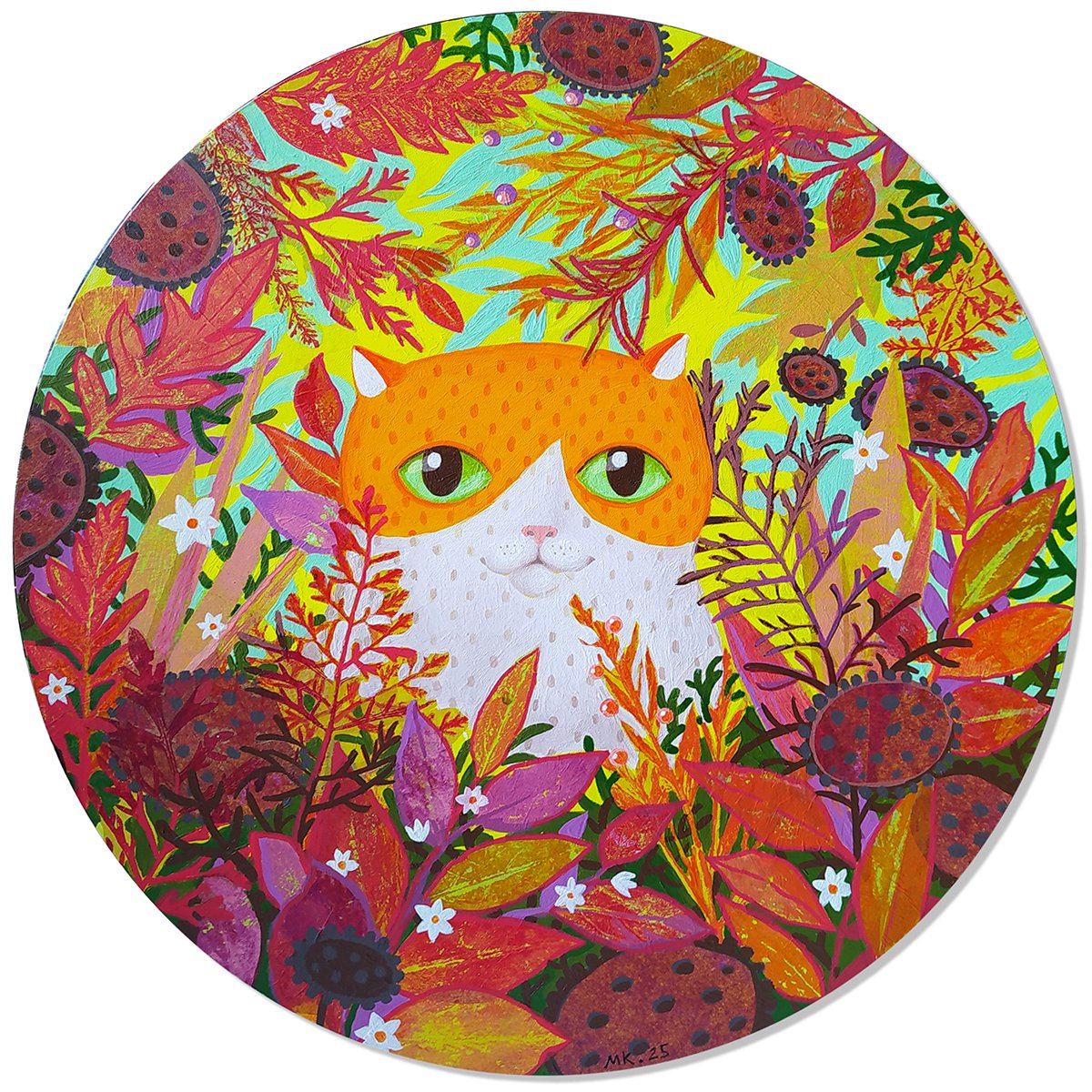 Animal Collage By Margot Raven, 14 X 14", Redhead Walks, Original Artwork