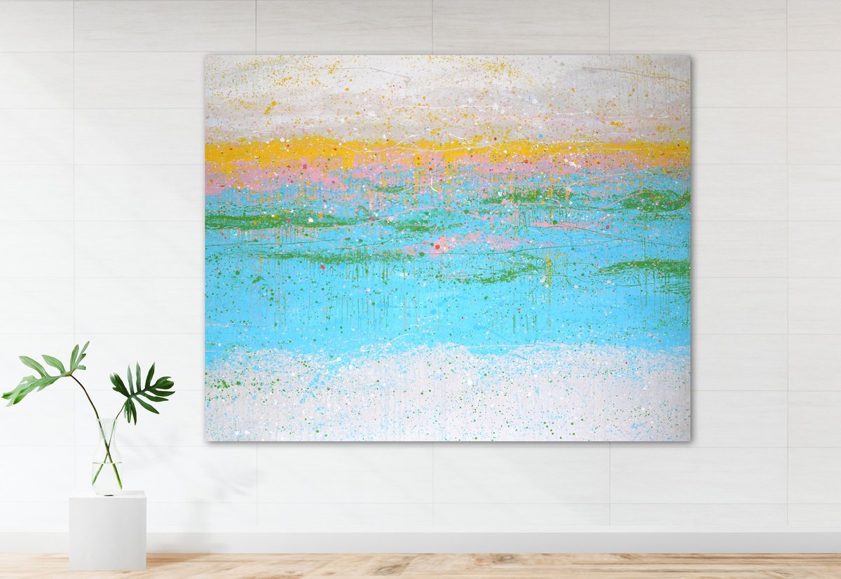 Abstract Landscape Acrylic Painting By Isabelle Pelletane, 83 X 67, Celest Water, Original Artwork