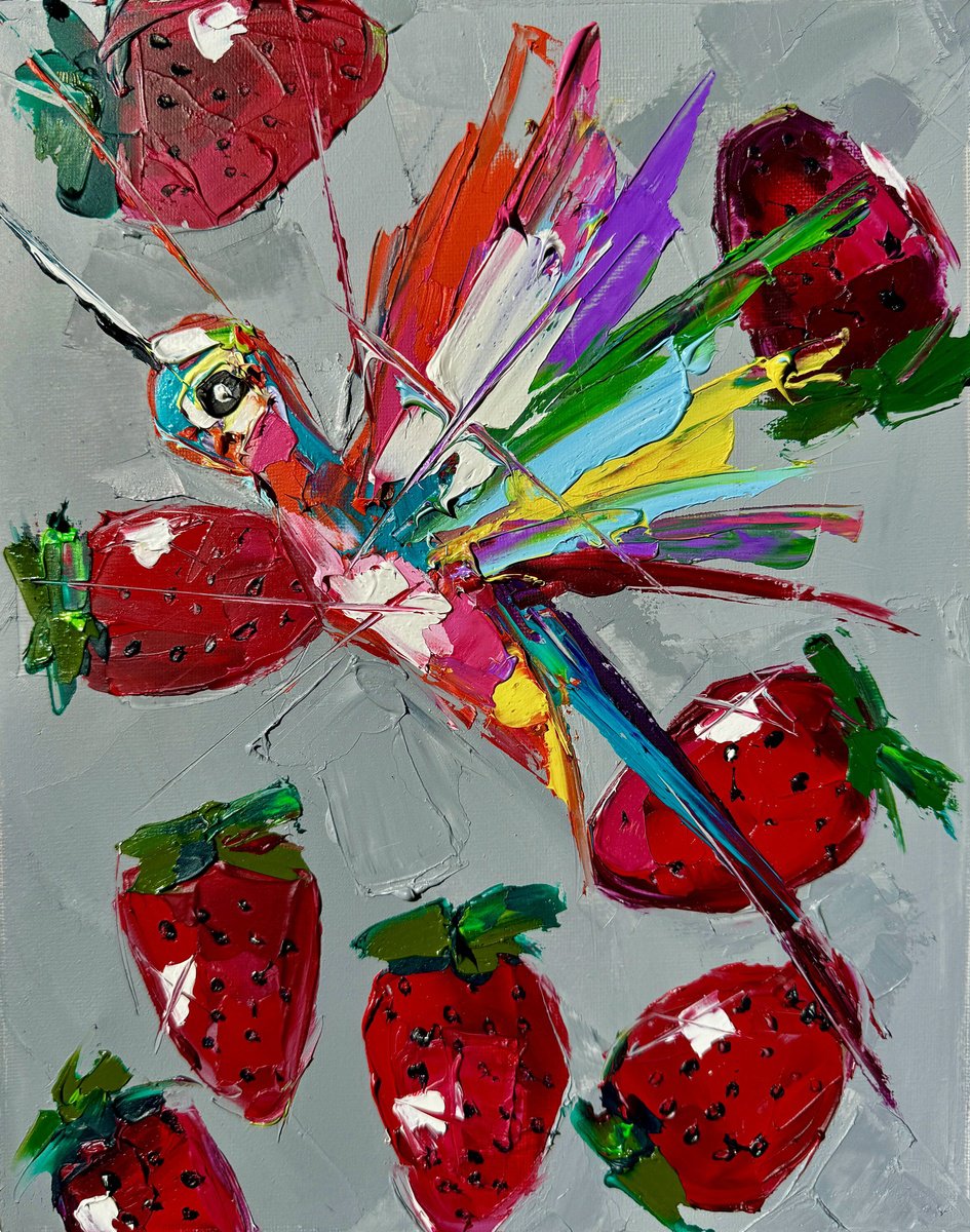 Expressive Oil Painting , Strawberry Shortcake By Lina Redford, 9 X 12, Artwork For Sale On Artfinder