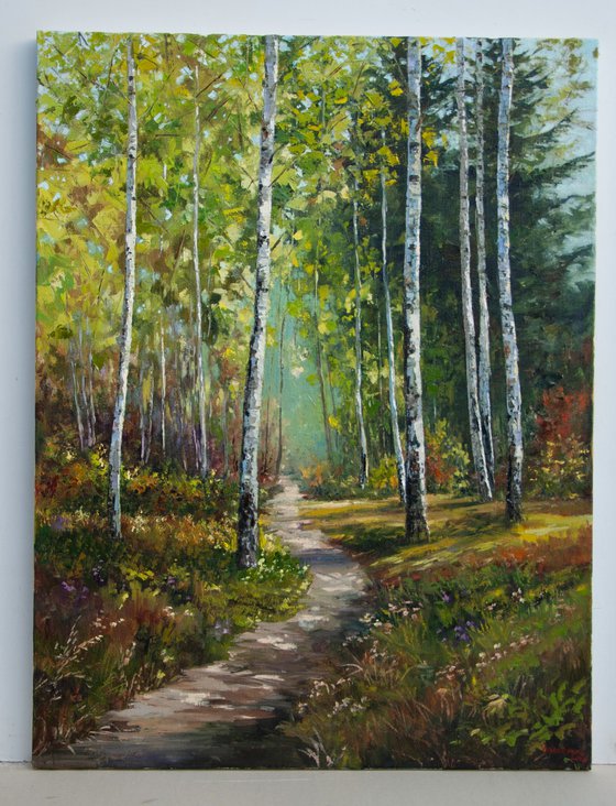 Autumn Forest Oil Painting Original Art Fall Landscape 26 x 34