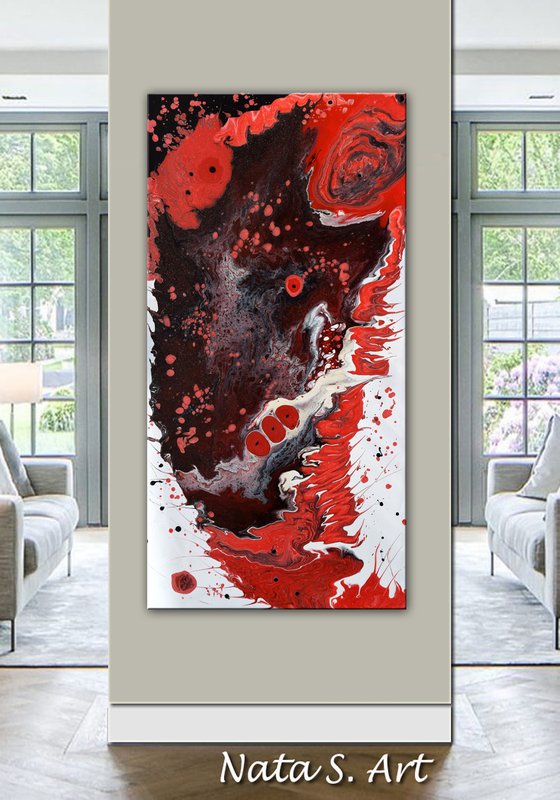 Red Coral - Original Abstract Painting 48" x 24"