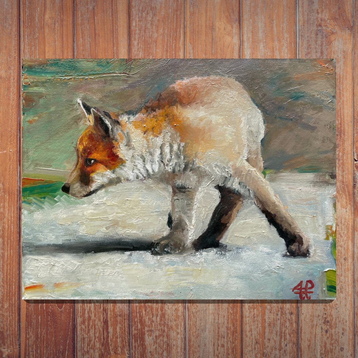 Impressionistic Animal Oil Painting By Andres Portillo, 18 X 14, Red Fox, Original Artwork