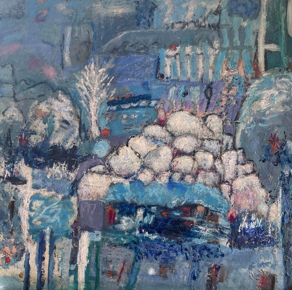 Abstract Landscape Oil Painting By Maureen Finck, 20 X 20", Threre