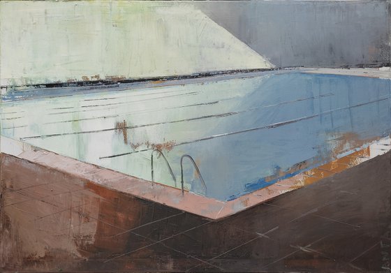 Oil painting, canvas art, stretched, "Pool 25". Size 39,4/ 27,6 inches (100/70cm).