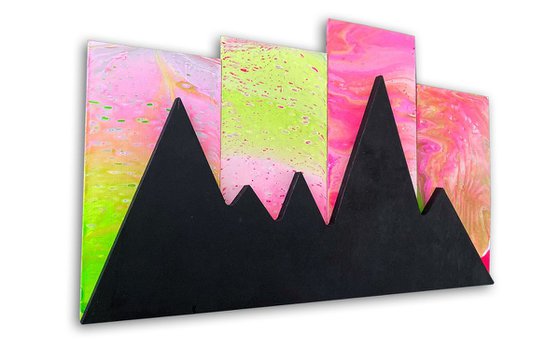 "Aurora Borealis" - FREE USA SHIPPING - Original PMS Abstract Landscape Assemblage Painting - 16" x 10"