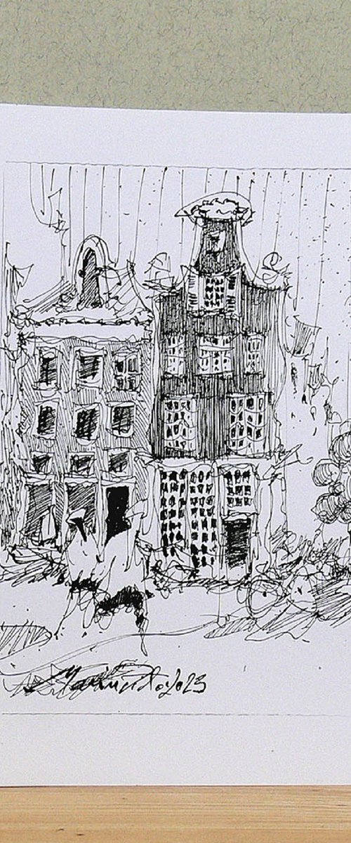 Amsterdam, ink drawing. by Marin Victor