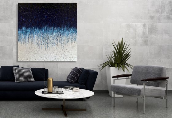 COMMISSIONED ARTWORK FOR JULIA - CASCADE OF BLUE #5 - LARGE, TEXTURED, PALETTE KNIFE ABSTRACT ART – EXPRESSIONS OF ENERGY AND LIGHT. READY TO HANG!