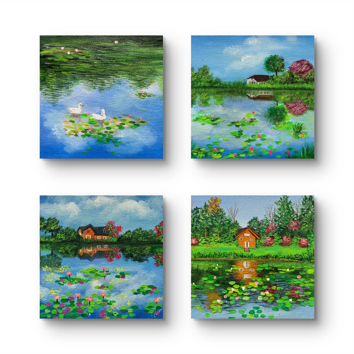  House By The Pond By Amita Dand, 6 X 6, Artwork For Sale On Artfinder