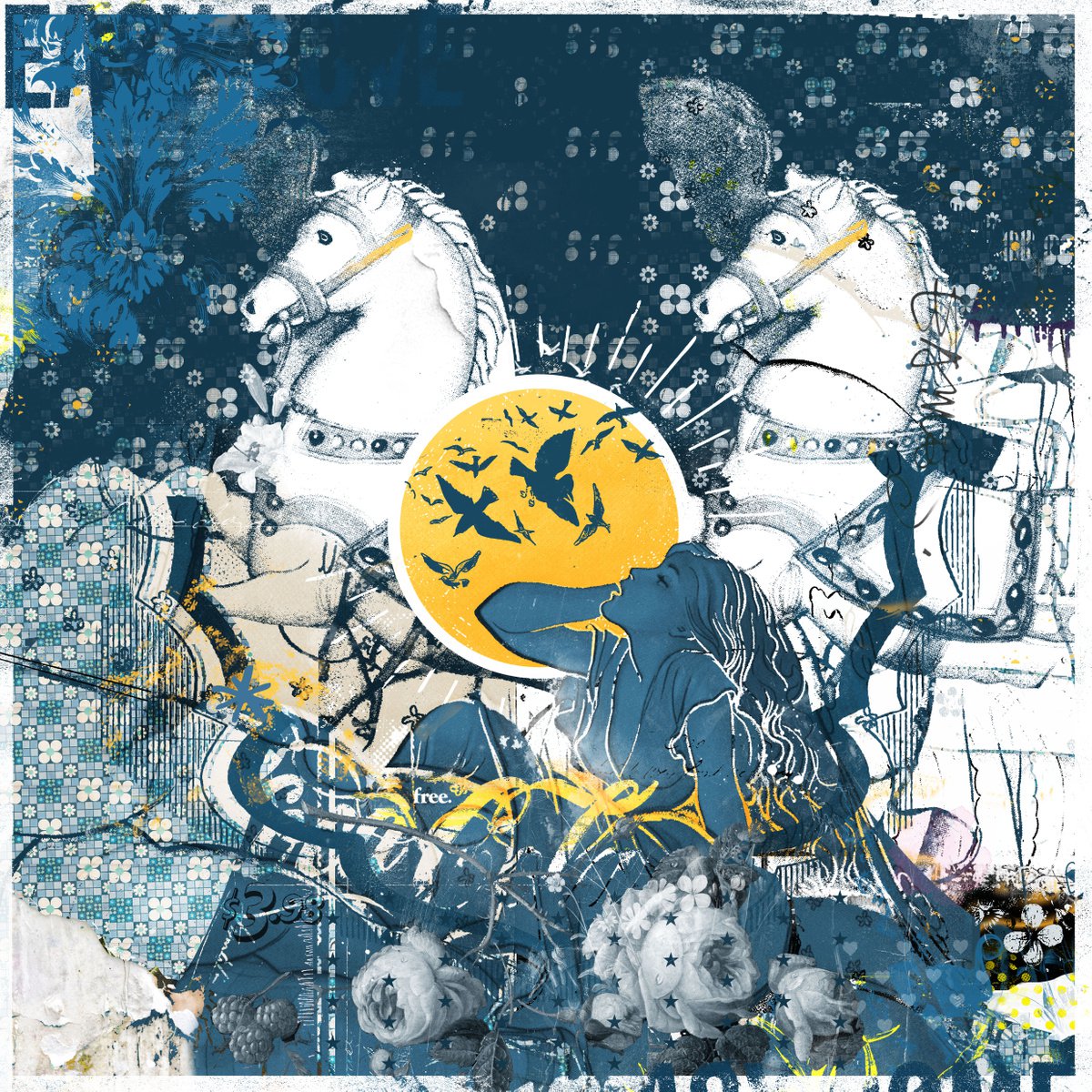 Portrait Painting By Teis Albers, 39 X 39", Dreams Of Showponies, Original Artwork