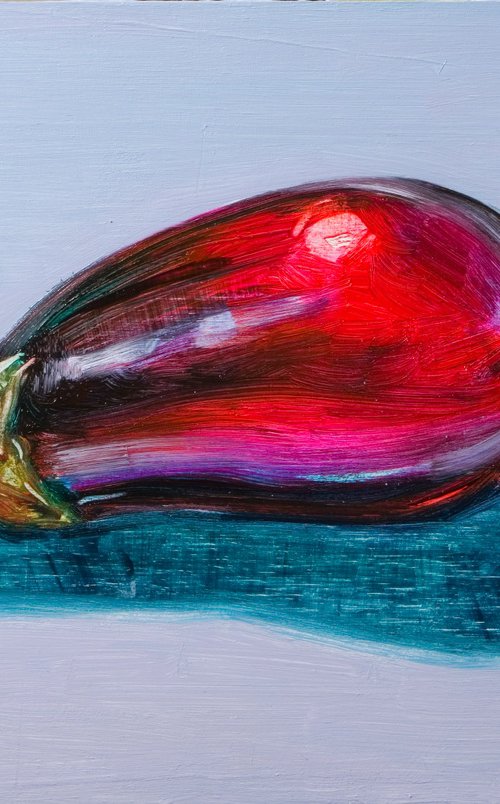 modern pop art still life of a blue red eggplant by Olivier Payeur