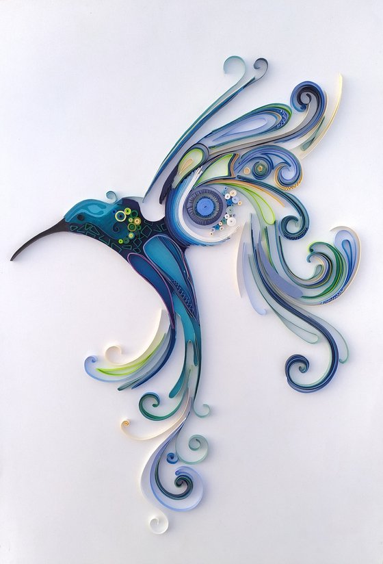 Flying hummingbird paper art