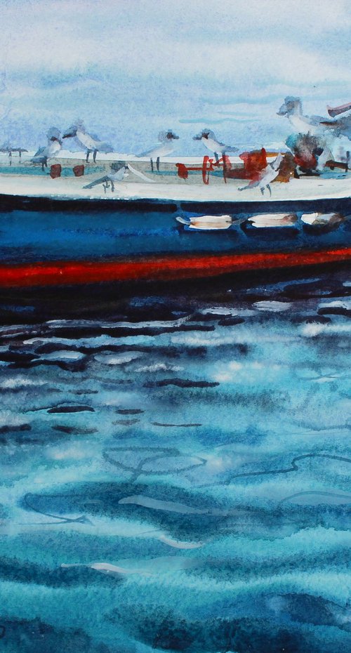 Boat. Original watercolor by Nadiia Dubei