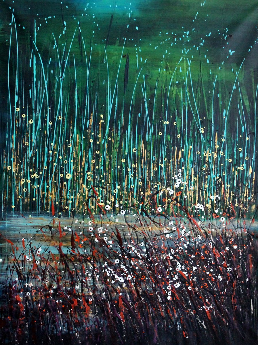 Expressive Landscape Acrylic Painting By Cecilia Frigati, 39 X 50, Precious Reflections #2, Original Artwork