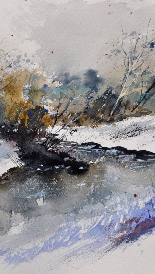 River in winter-watercolor by Pol Henry Ledent