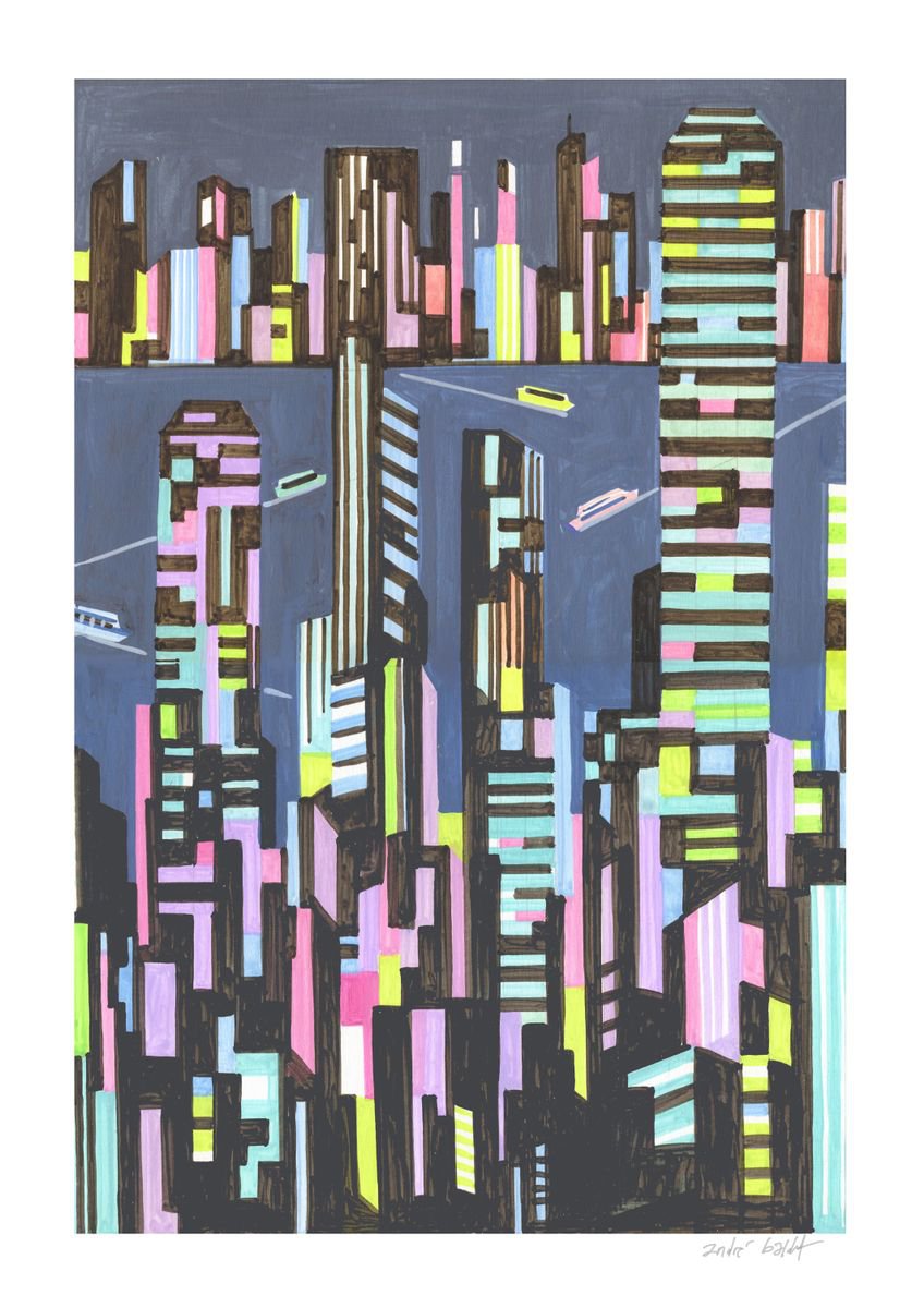 Urban And Pop Acrylic Painting , Hong-Kong-01 By Andre Baldet, 11 X 17, Artwork For Sale On Artfinder