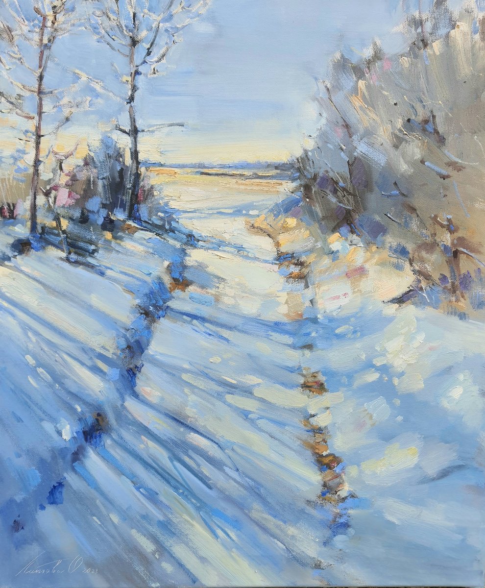 Impressionistic Landscape Oil Painting By Olha Laptieva, 20 X 24", Sunny Day In January, Original Artwork