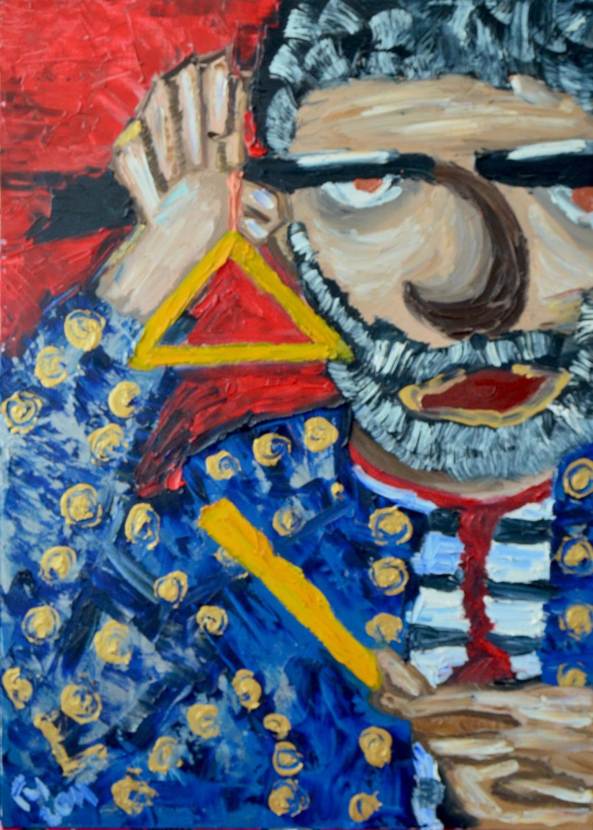 Naive Portrait Oil Painting By Gurgen Arutunyan, 20 X 28, Socrates, Original Artwork