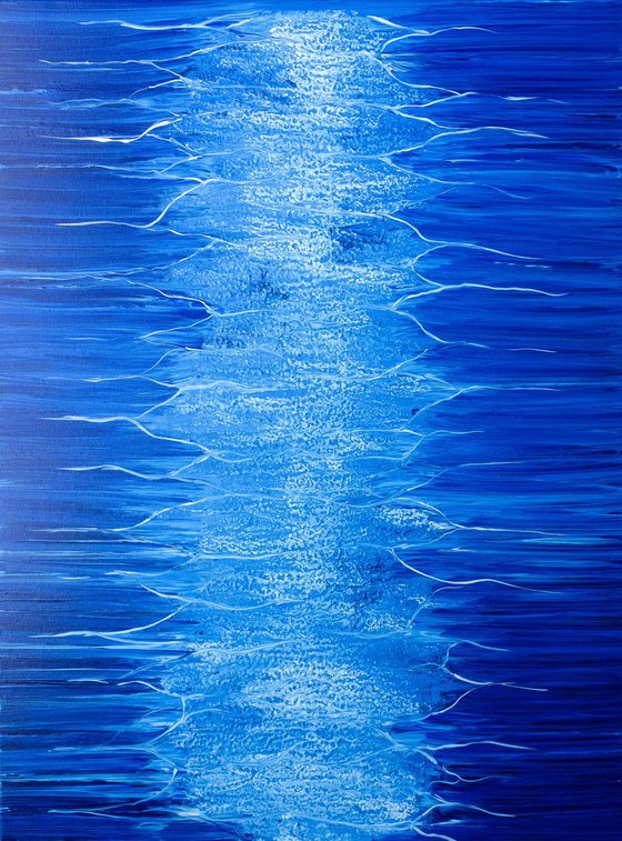 On your tail - seascape on deep edge cotton canvas, unique frothing technique, ready to hang, 60x80cm
