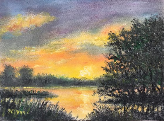 MARSH SUNRISE SKETCH # 2 - oil 5X7