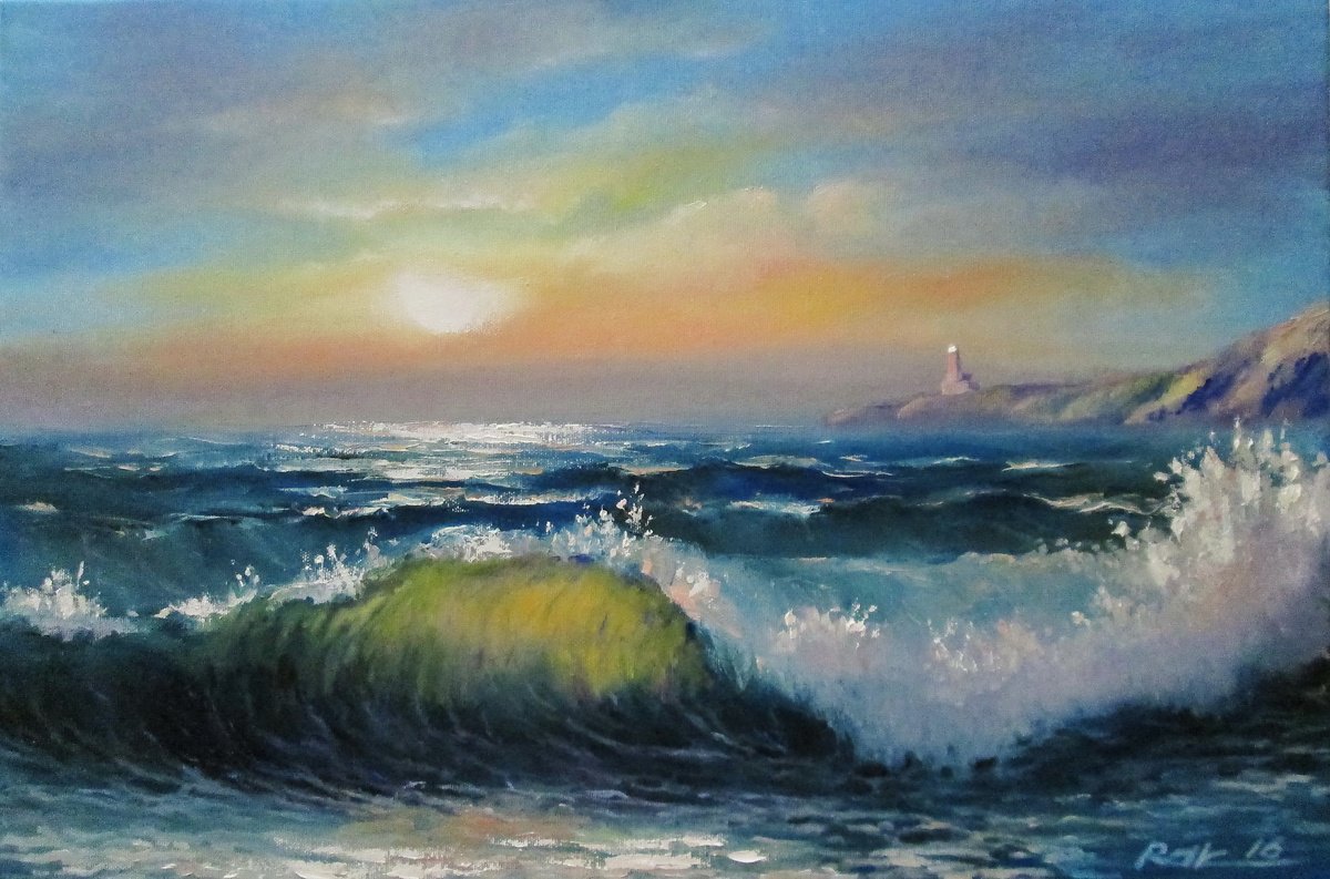 Photorealistic Landscape Oil Painting By Oleh Rak, 24 X 16", Ligthouse Of Hope, Original Artwork