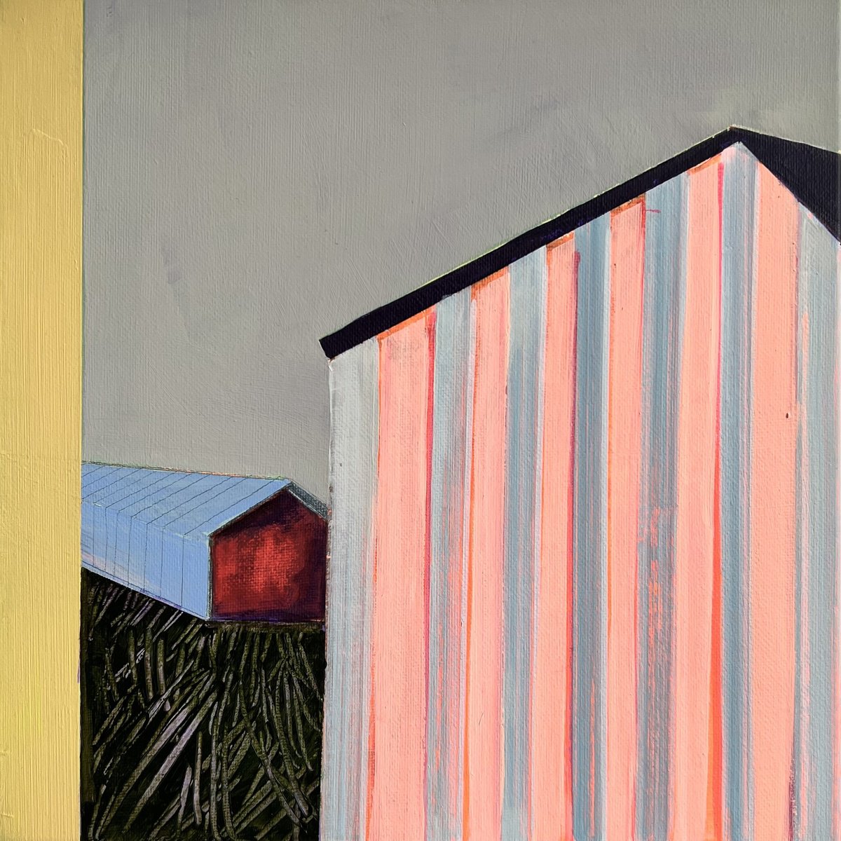 Geometric Cityscapes Acrylic Painting By Katrin Roth, 11 X 11", Stuga 3, Original Artwork