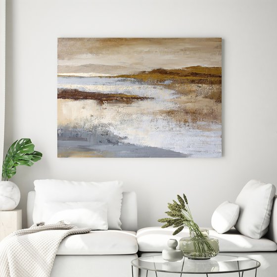"Calabria 3" Grey cream brown abstract art