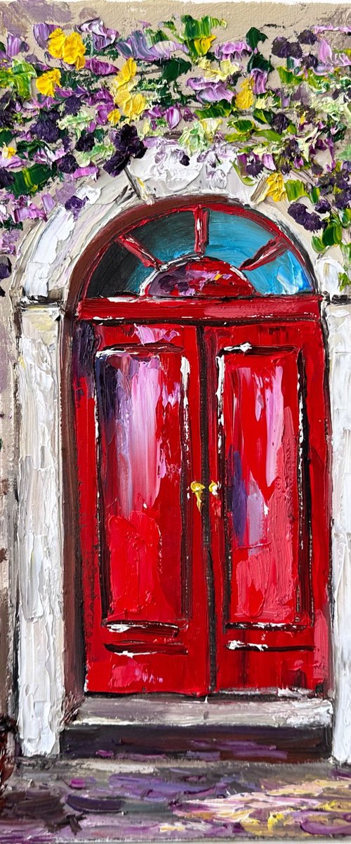 Red door with flowers by Oksana Fedorova