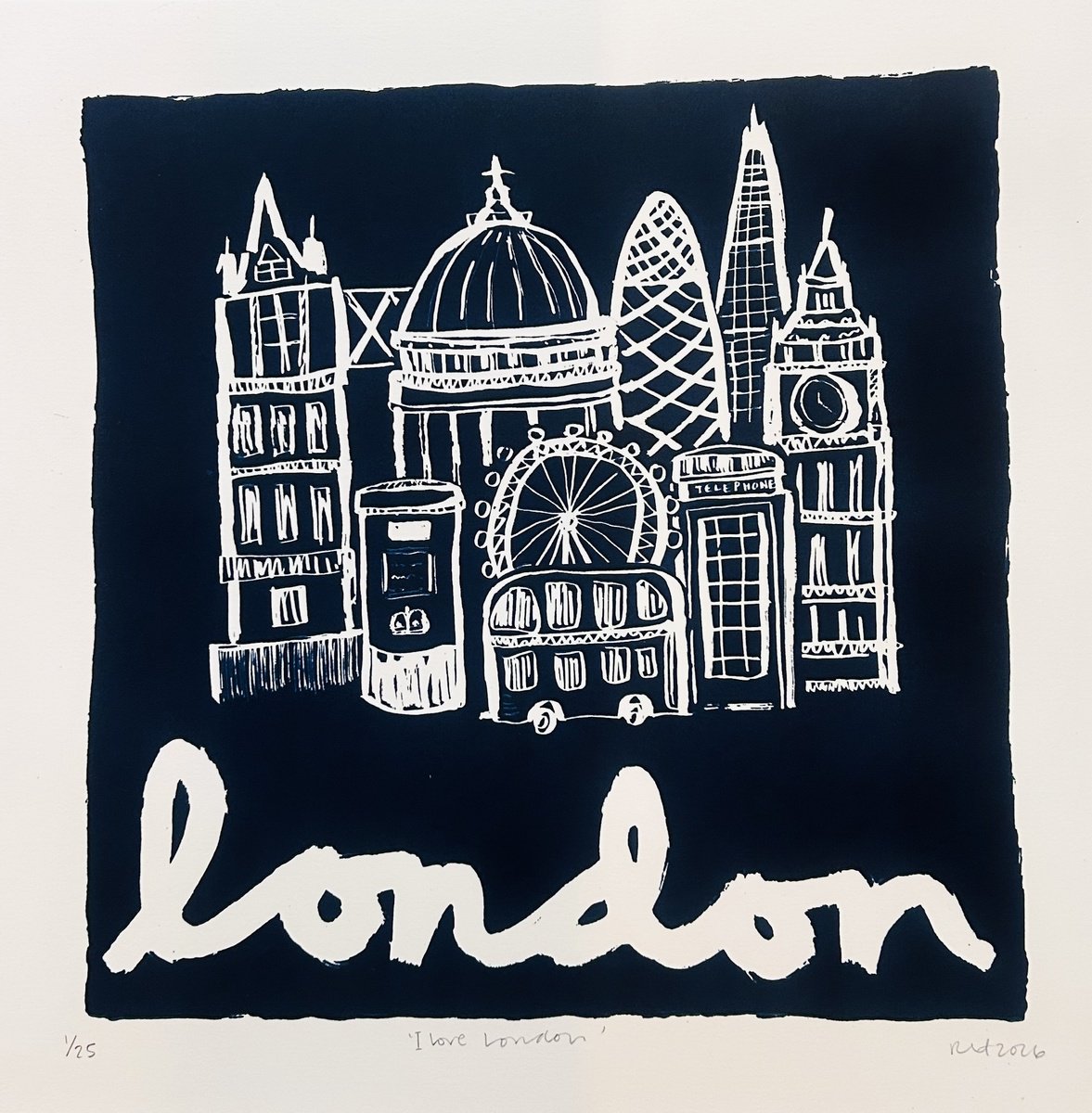 Graphic Screenprint , I Love London By Becky Hobden, 16 X 16, Artwork For Sale On Artfinder