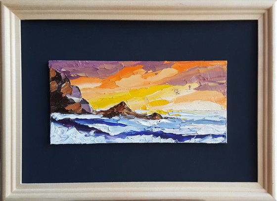 Solar wave - landscape, oil painting, painting on canvas, seascape, impressionism, sea, gift