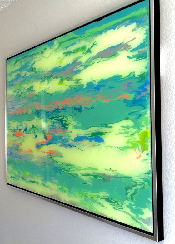 Abstract Contemporary Original painting on Plexiglass One of a kind  Framed  Ready to Hang Signed with Certificate of Authenticity