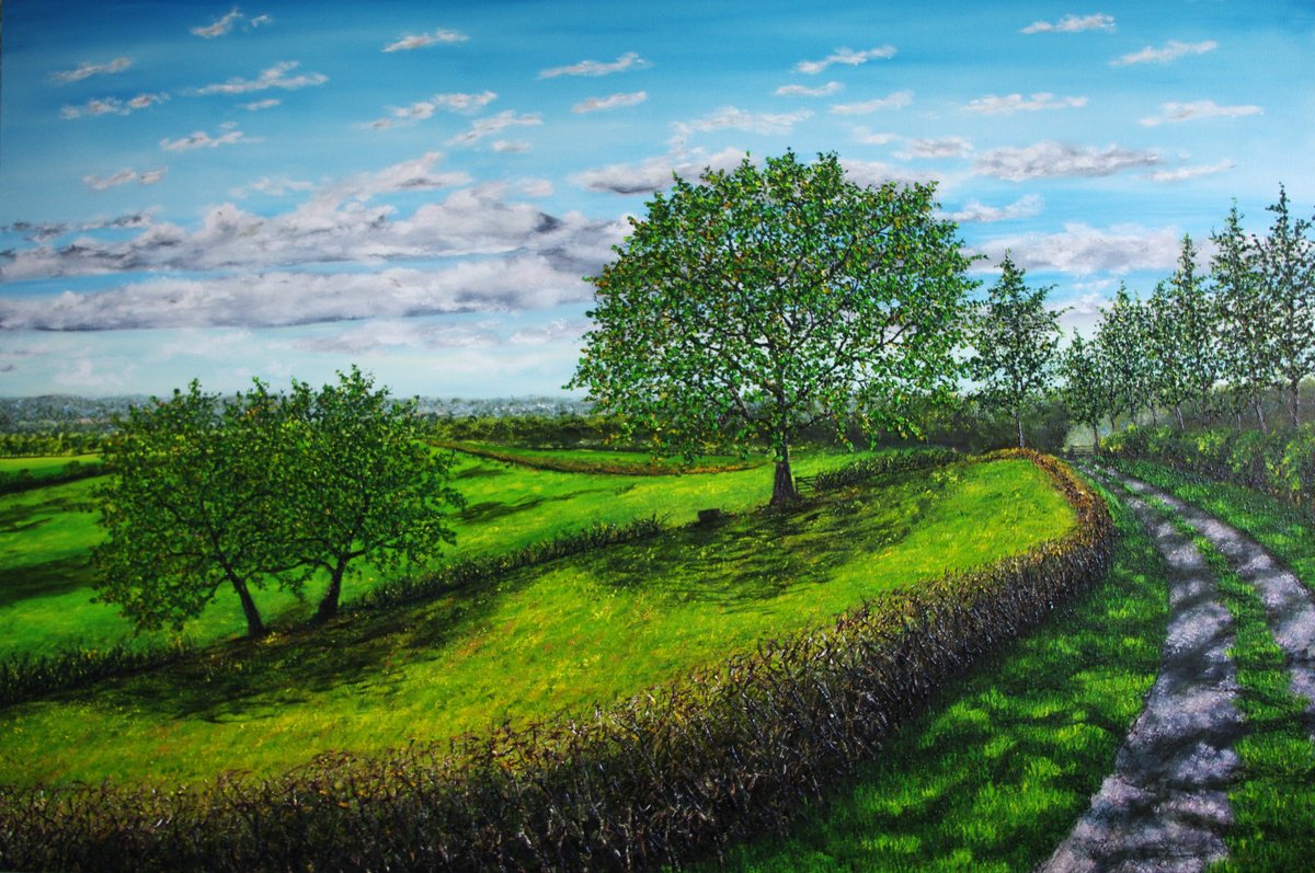 Impressionistic Landscape Oil Painting By Hazel Thomson, 59 X 39, Spring Morning Walk, Original Artwork