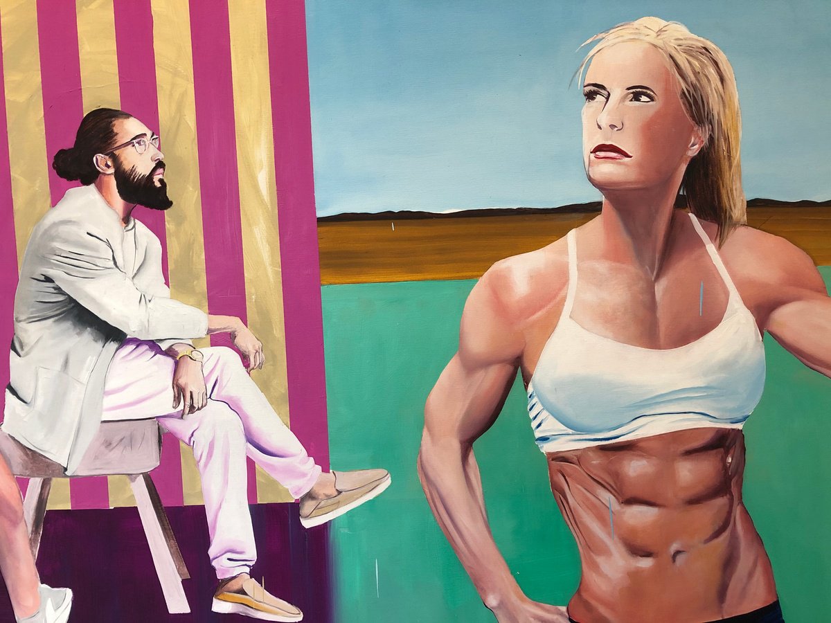 Urban And Pop Portrait Oil Painting By Kujbus Janos, 77 X 49", In That Place, Original Artwork