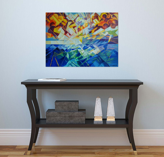 Seascape (60x80cm, cubism, oil painting, ready to hang)