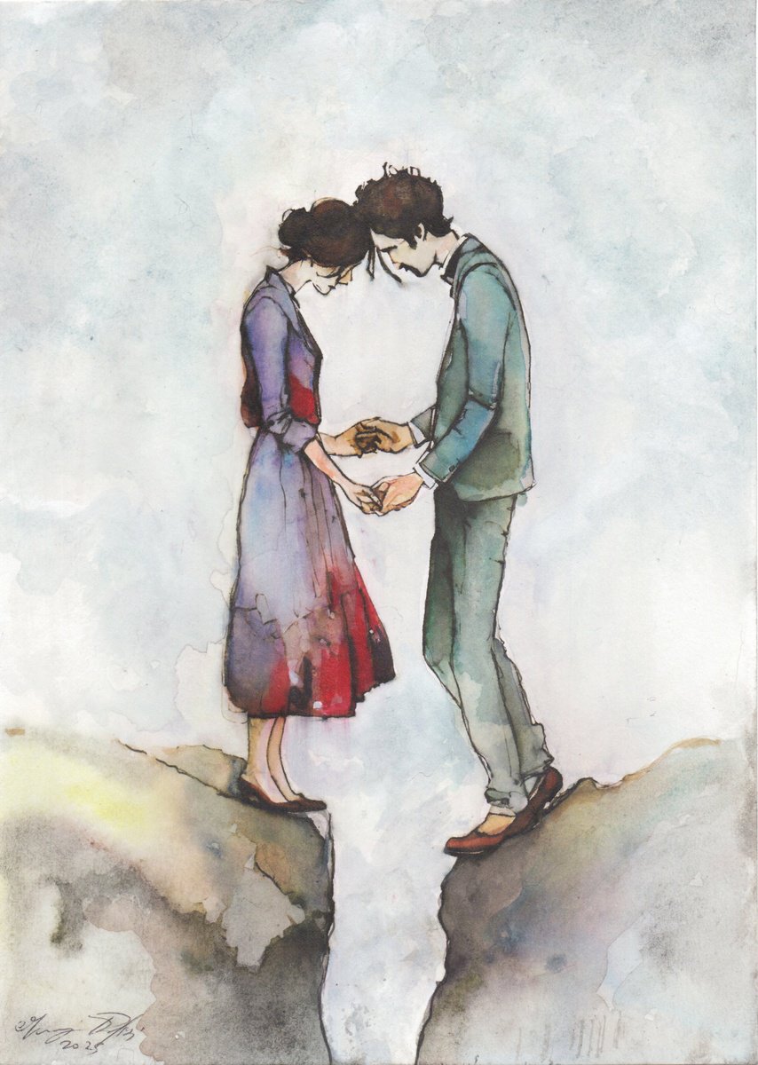 Impressionistic Portrait Ink Drawing By Maurizio Puglisi, 8 X 11", Parallel Lines That Meet, Original Artwork