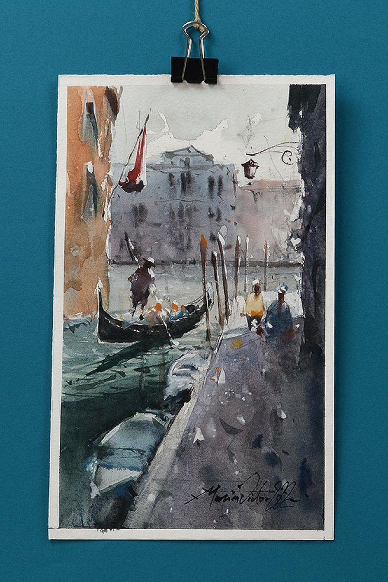 Venice boats, Watercolour art, Venice paintings. by Marin Victor