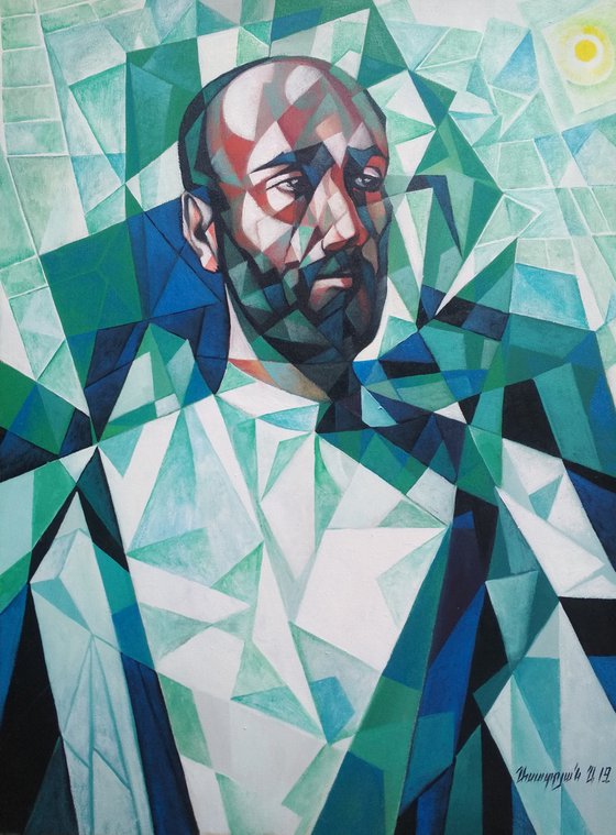 Komitas - Armenian musician (60x80cm, cubism, oil painting, ready to hang)
