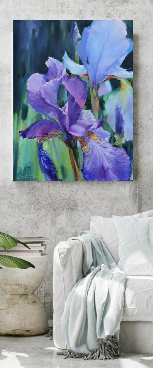 Blue irises by Olha Laptieva