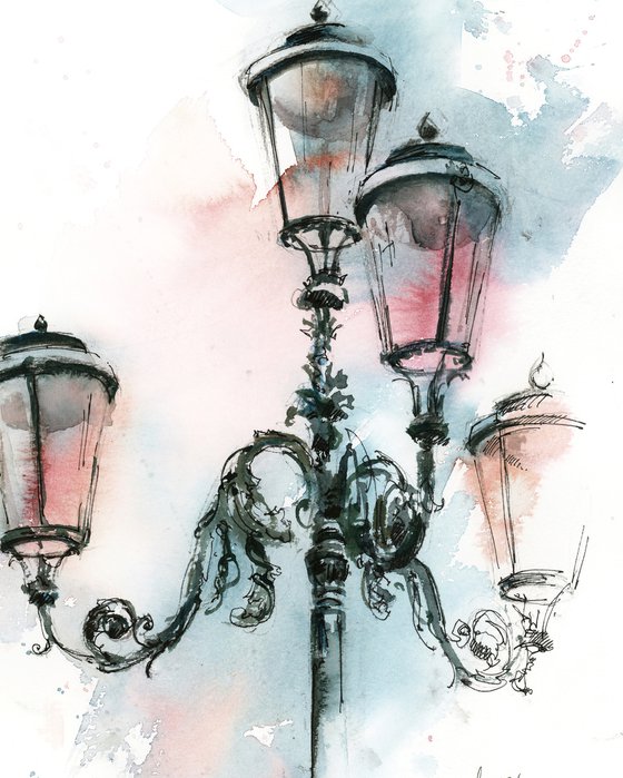 Venice Lanterns - Architecture Sketch Mixed Media