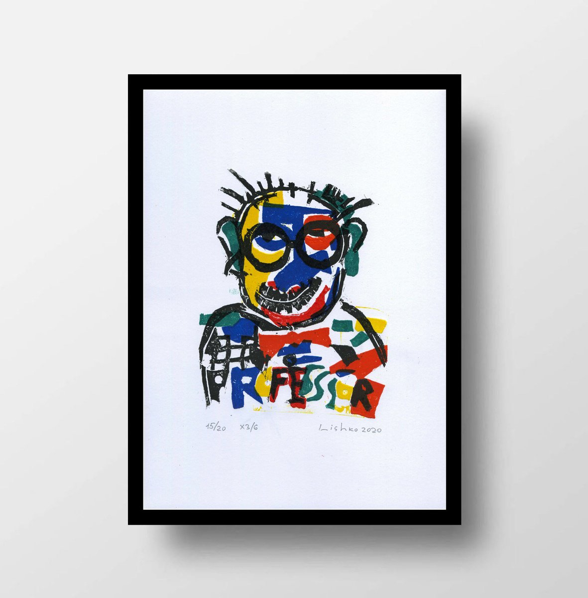 Expressive Portrait Linocut By V. Lishko, 8 X 12", Professor, Original Artwork